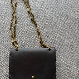 Madewell Black Leather Mini Crossbody with Gold Chain Strap